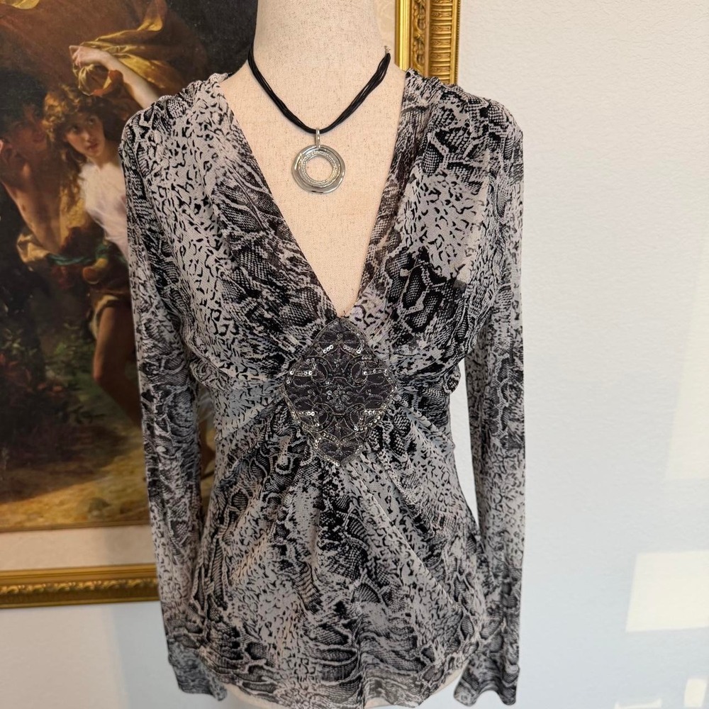 Y2K Beaded Animal Print Going Out Blouse
